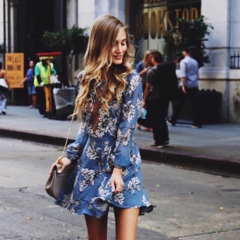 For Love And Lemons Sierra Mini Dress Blue Medium